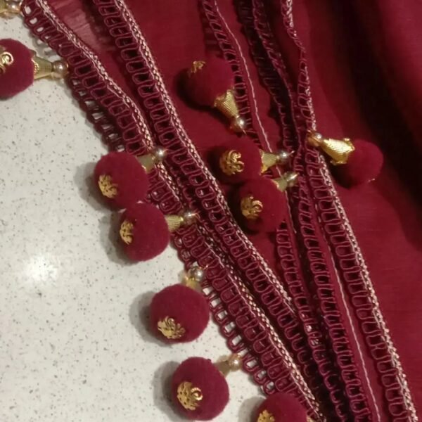 Chiffon pom pom Lace dupatta with pearl for girls,ladies by Roopmahal.pk - Image 4
