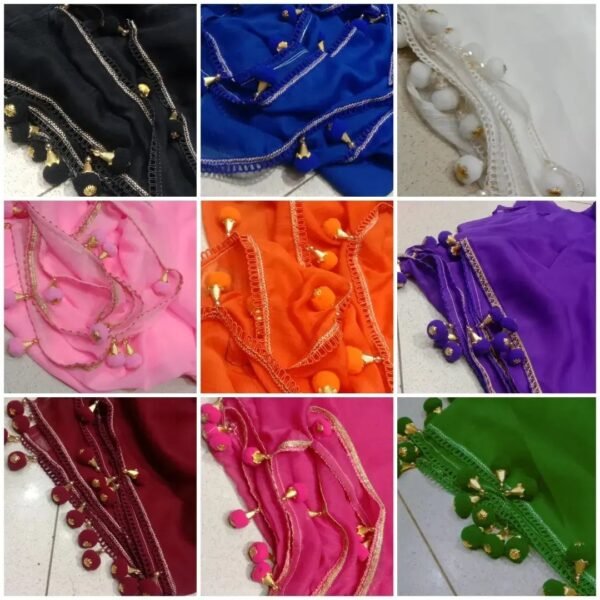 Chiffon pom pom Lace dupatta with pearl for girls,ladies by Roopmahal.pk