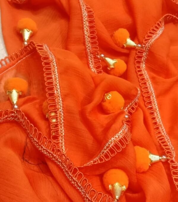 Chiffon pom pom Lace dupatta with pearl for girls,ladies by Roopmahal.pk - Image 13