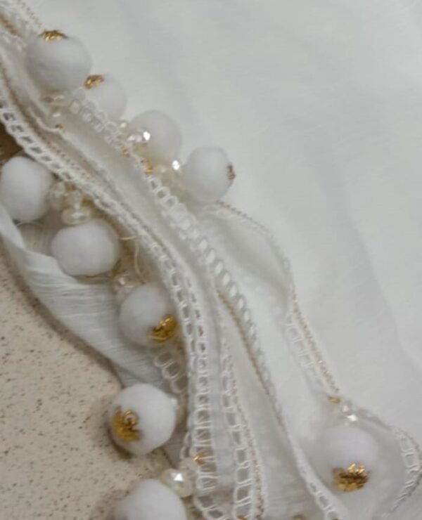 Chiffon pom pom Lace dupatta with pearl for girls,ladies by Roopmahal.pk - Image 6