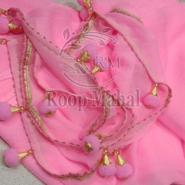 Chiffon pom pom Lace dupatta with pearl for girls,ladies by Roopmahal.pk - Image 3