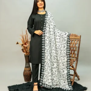 White Voile Calligraphy Dupatta