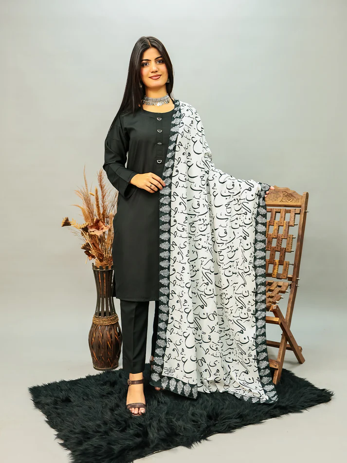 White Voile Calligraphy Dupatta