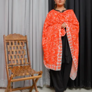 Be Qaida Orange Calligraphy Dupatta